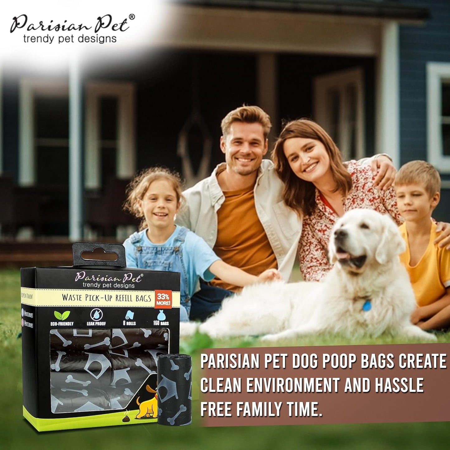 Eco-Friendly Dog Poop Bags, 8 Rolls, 20 Bags per Roll, Unscented, Leak-Proof, Perfect for Cleaning up after Your Pet