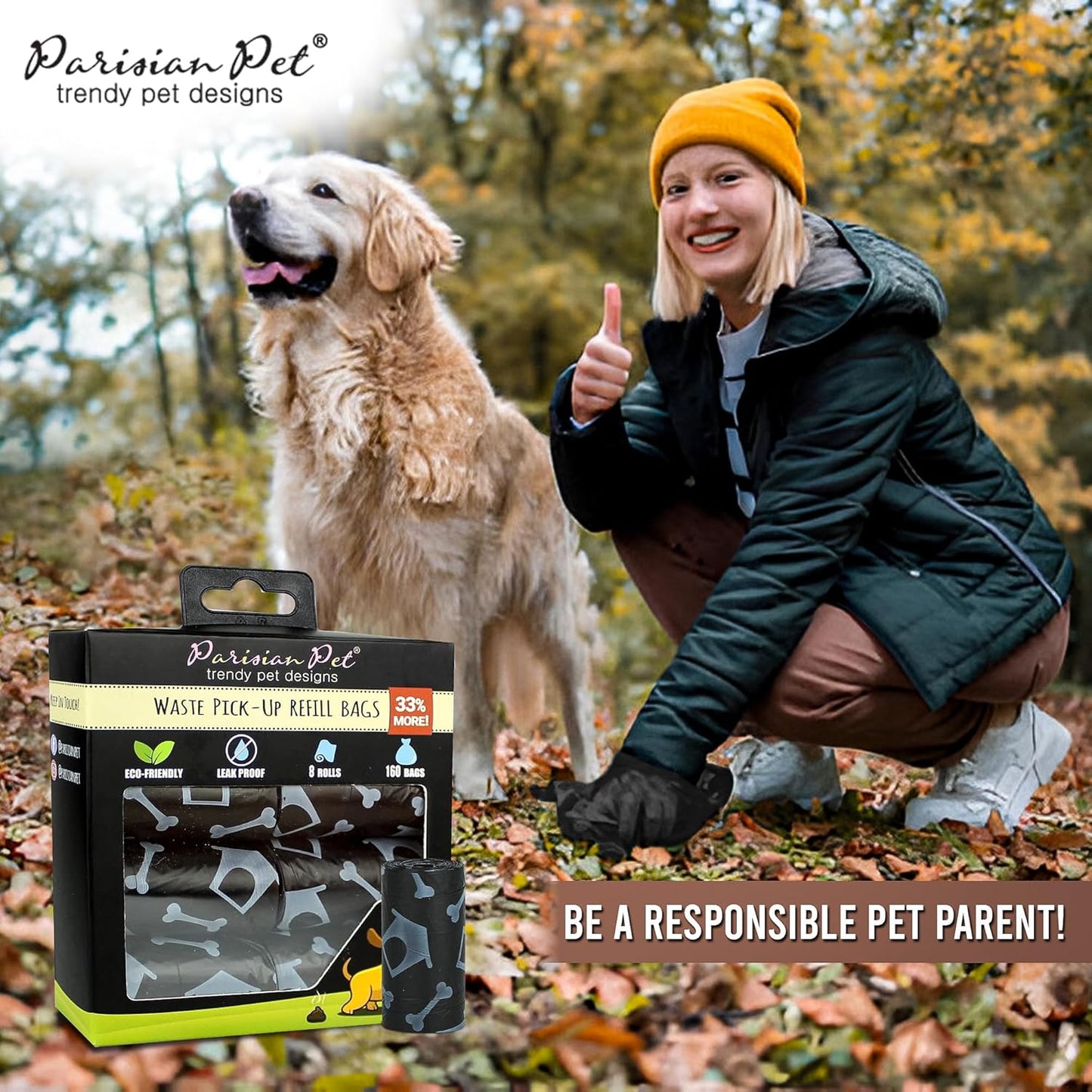 Eco-Friendly Dog Poop Bags, 8 Rolls, 20 Bags per Roll, Unscented, Leak-Proof, Perfect for Cleaning up after Your Pet