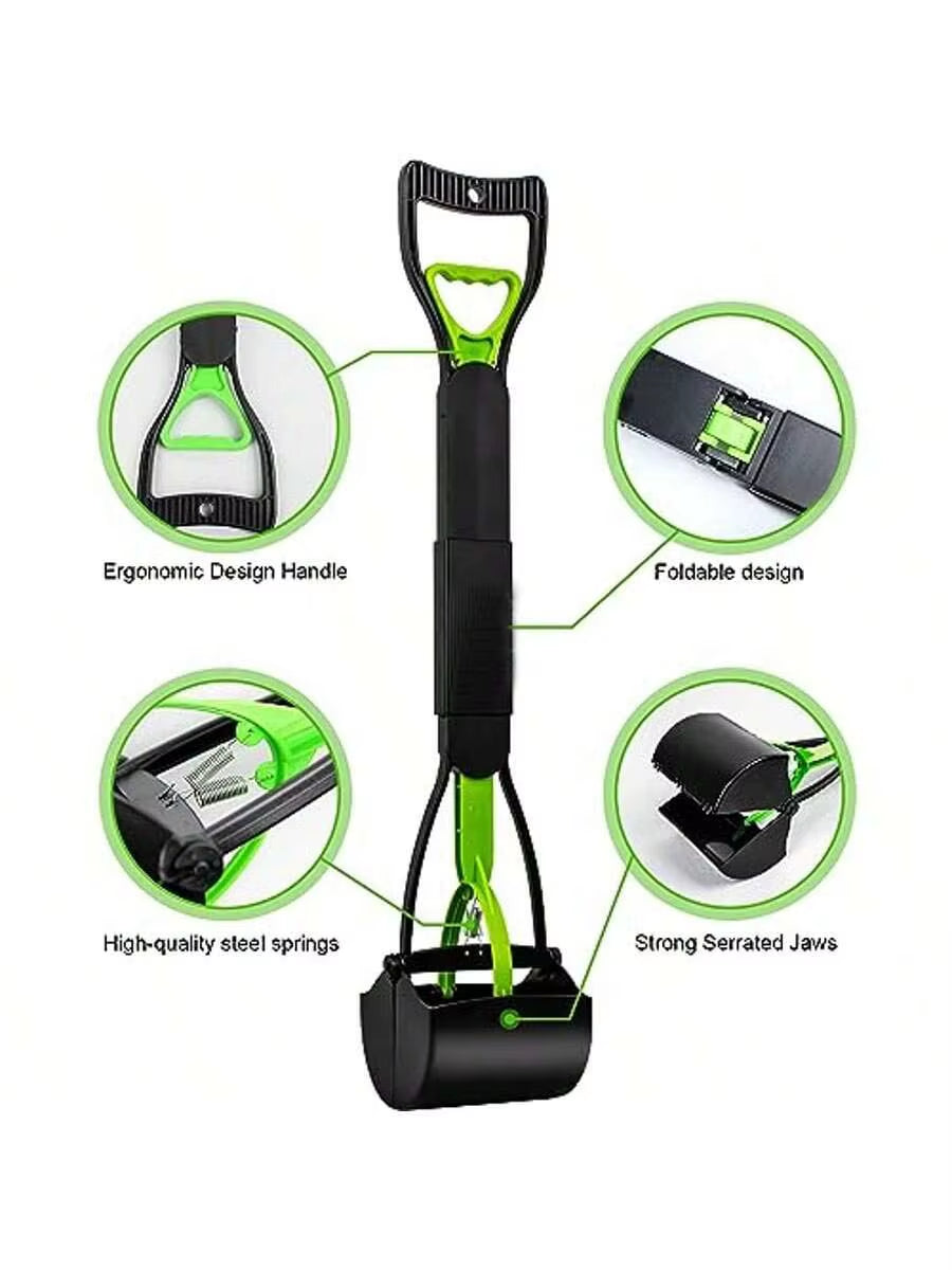 Dog Pooper Scooper Pet Long Handle Jaw Poop Scoop Picker Excrement Collector Clean Tools Outdoor Foldable Animal Feces Cleaner