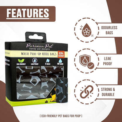 Eco-Friendly Dog Poop Bags, 8 Rolls, 20 Bags per Roll, Unscented, Leak-Proof, Perfect for Cleaning up after Your Pet
