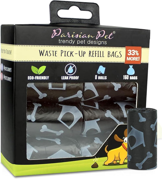 Eco-Friendly Dog Poop Bags, 8 Rolls, 20 Bags per Roll, Unscented, Leak-Proof, Perfect for Cleaning up after Your Pet